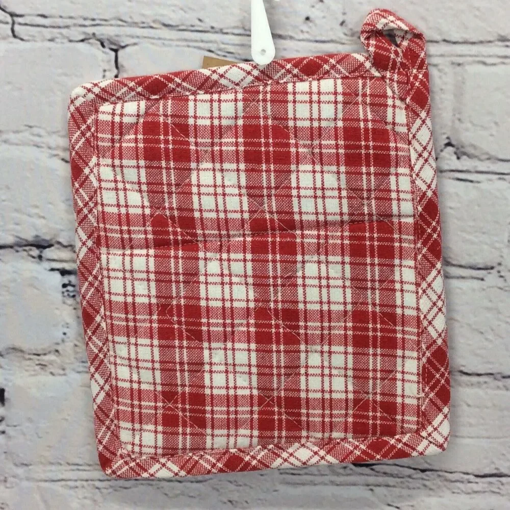 Christmas Red & White Plaid 3 Pc Kitchen Set Dish Towel/Pot Holder/Oven Mitt NWT